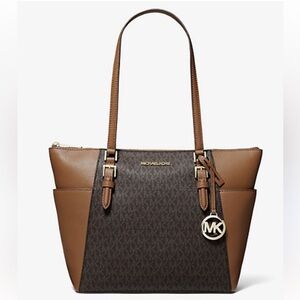 Michael Kors Charlotte Logo Tote in Brown and Tan